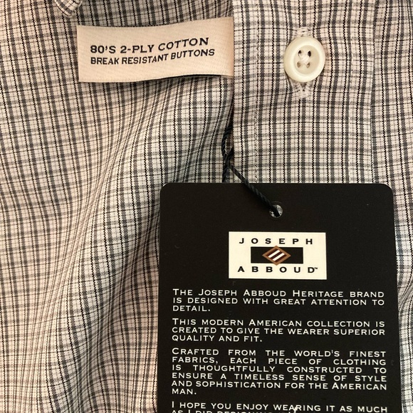 Joseph Abboud 80s 2-Ply Cotton White Gray Plaid Shirt Mens Size 17.5/36 NWT - Picture 2 of 7